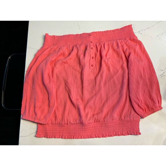 NWT Ny&C New York and Company‎ Pink Off Shoulder Flutter Sleeve Top SZ L - Picture 1 of 3